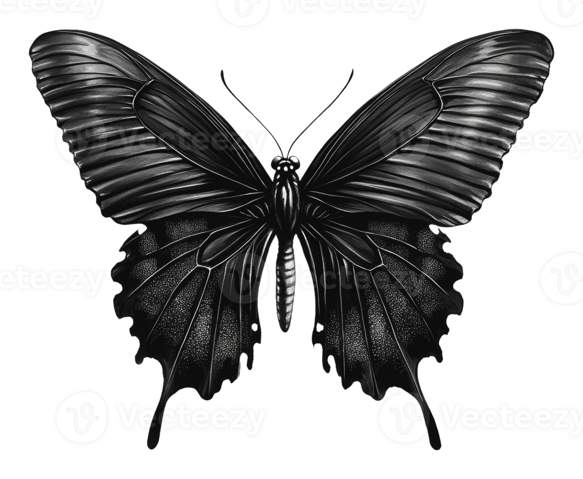 Elegant black butterfly with detailed wings png