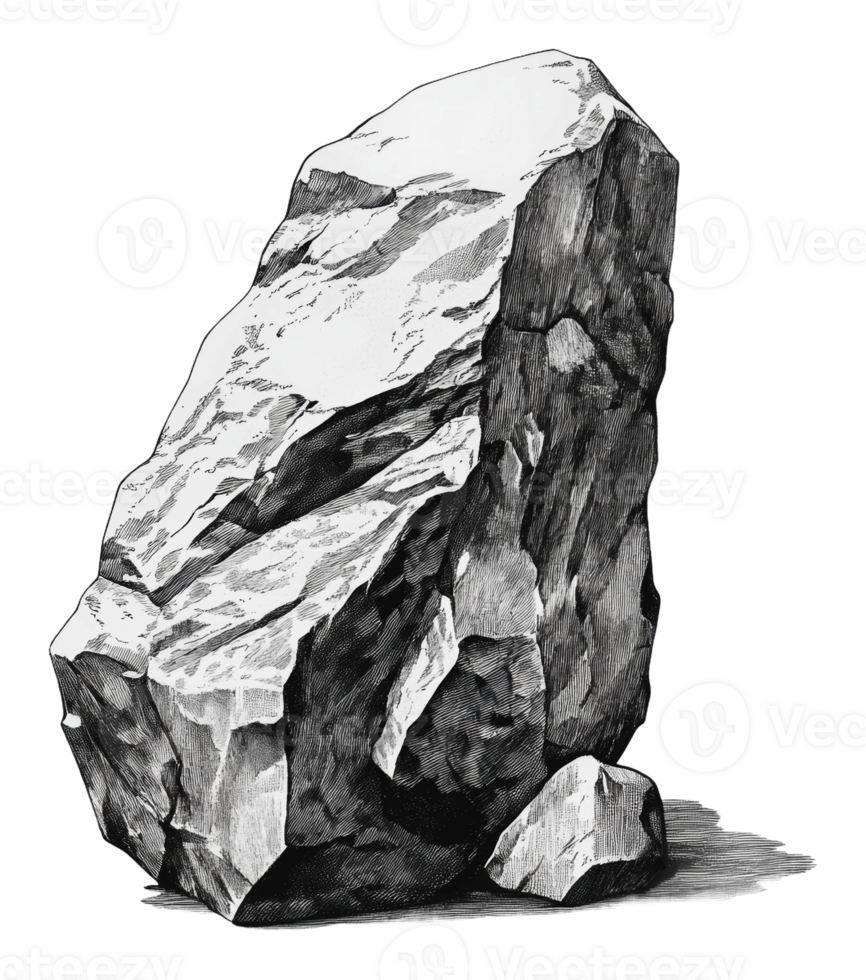 Detailed sketch of a large, rugged rock formation png