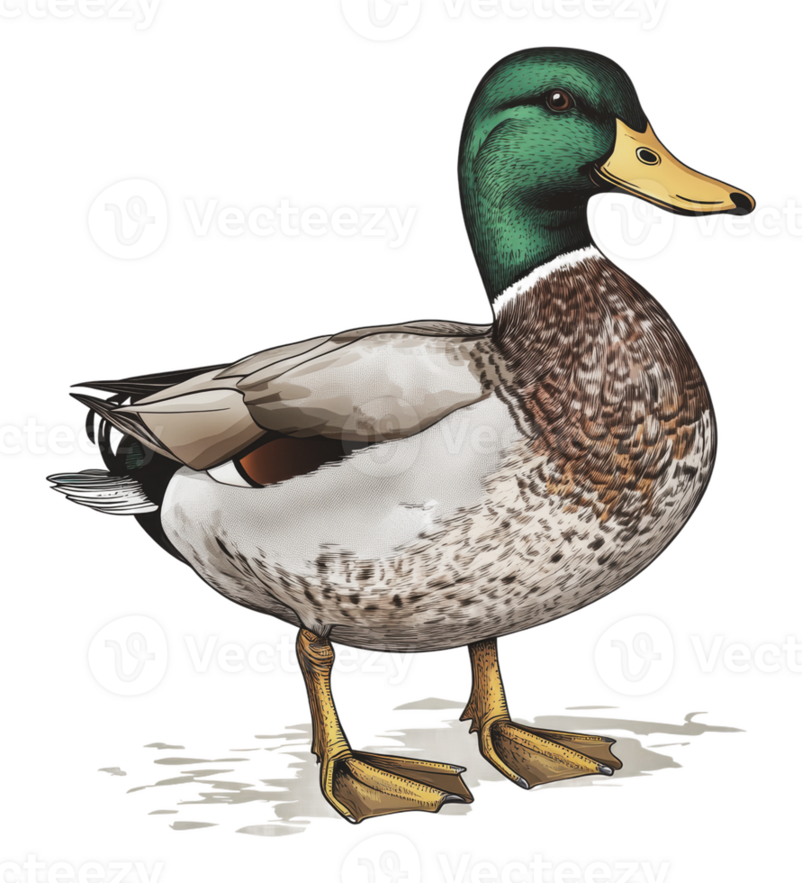 A detailed illustration of a mallard duck standing png