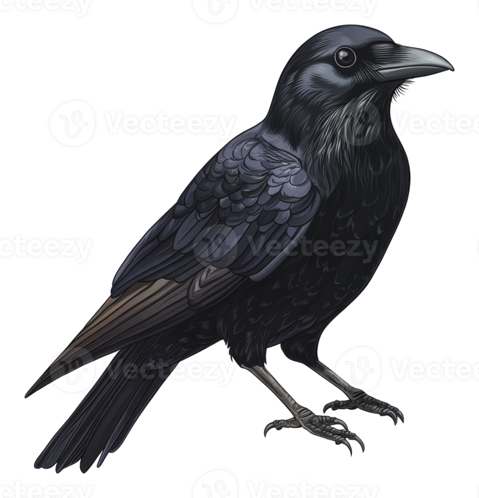 Black crow perched quietly on a branch in nature png