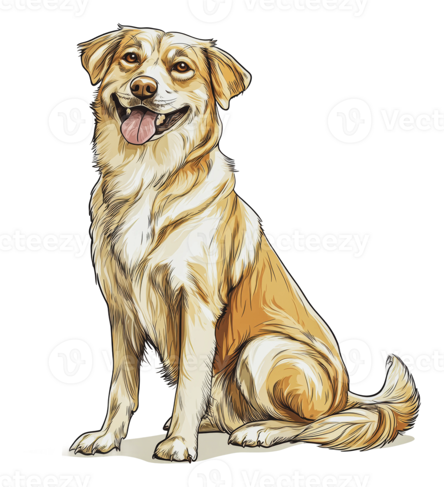 Happy golden dog sitting on white background png