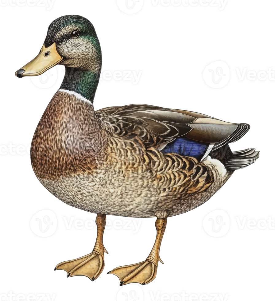 Colorful mallard duck standing on a grassy area png