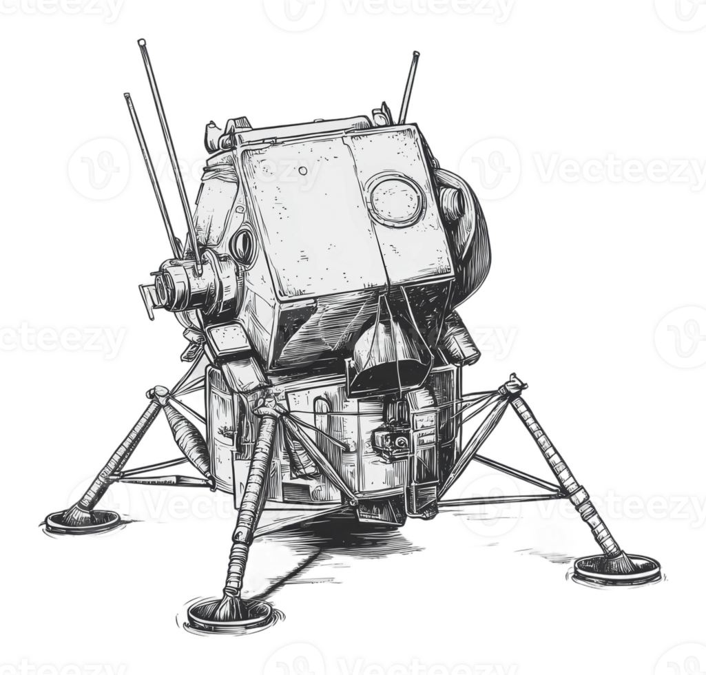 Lunar lander sketch on moon surface png
