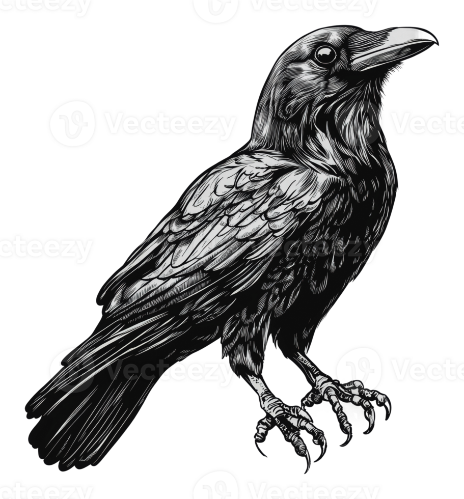 Raven perched on a branch illustration png