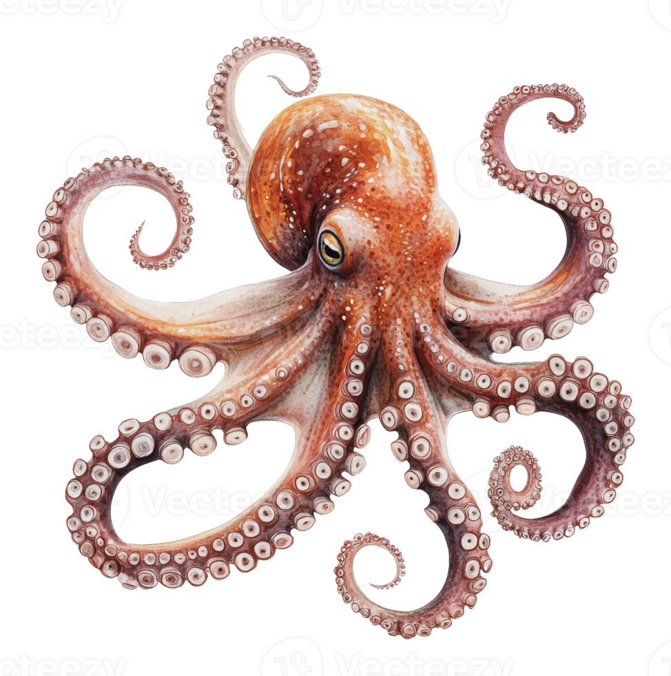 A vibrant octopus swimming in clear ocean waters png