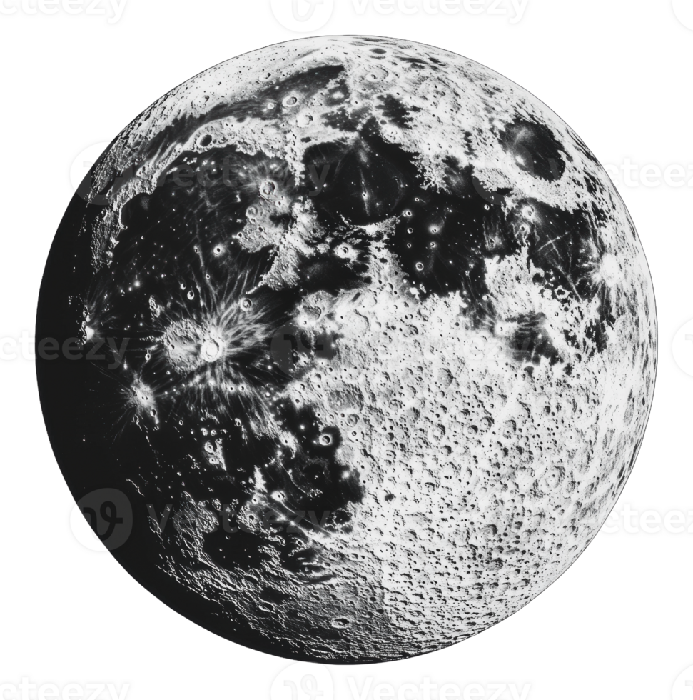 A detailed view of the moon's surface at night png
