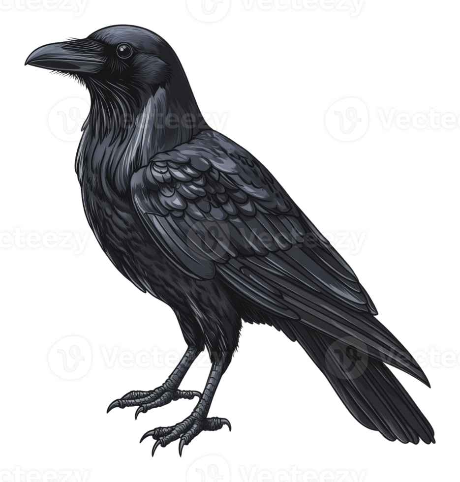 Black raven standing confidently on a surface png