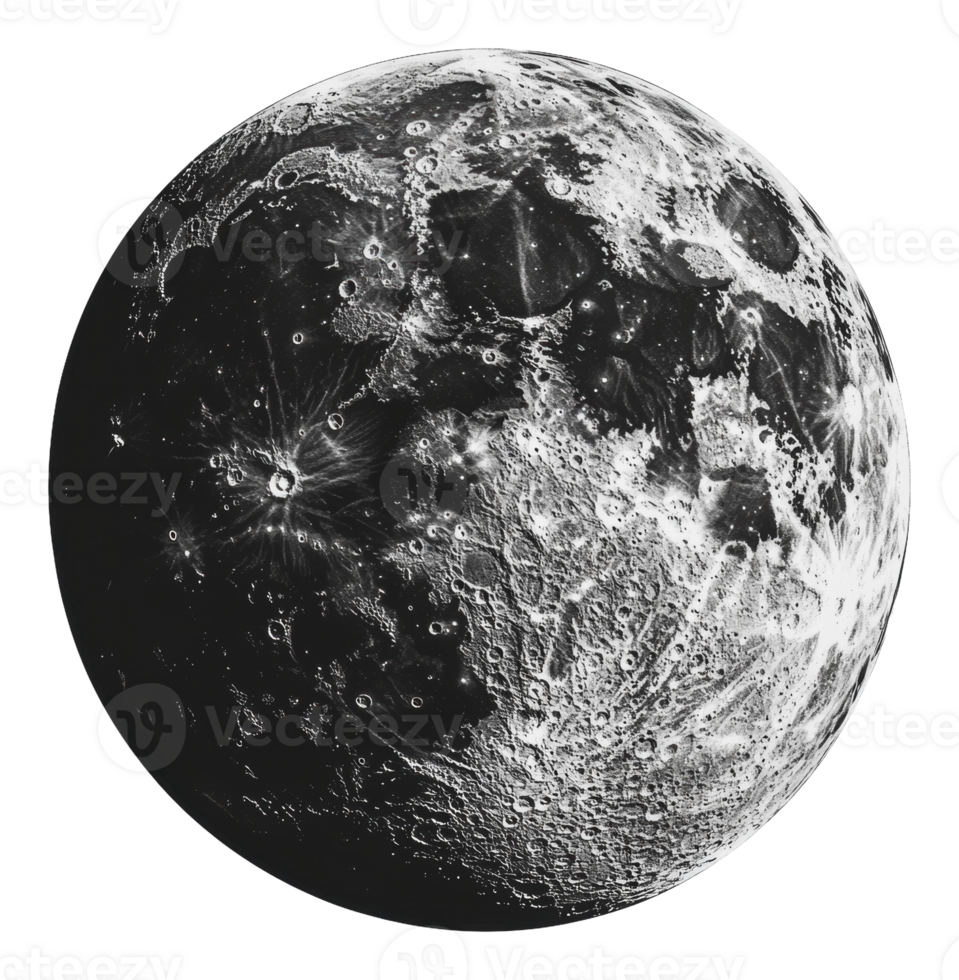 Detailed black and white moon image png