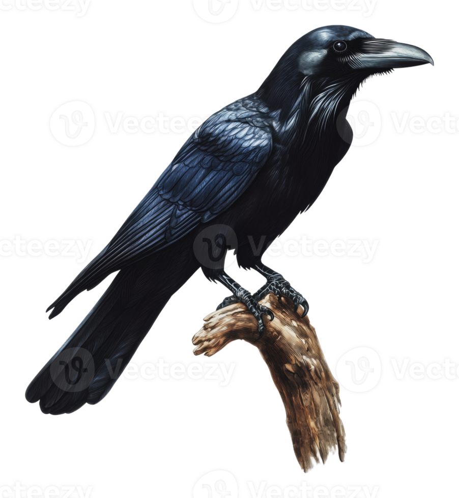 A raven perched on a branch in natural habitat png
