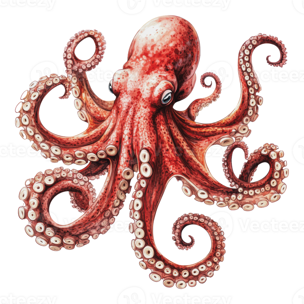 Realistic red octopus displaying its eight arms png