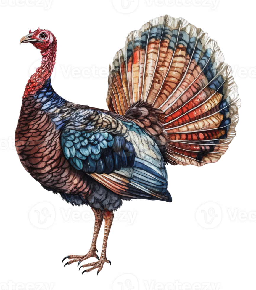 Proud turkey with vibrant feathers png