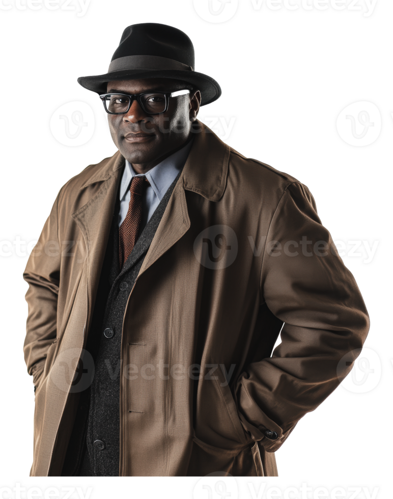 Stylish man in coat and hat backdrop png