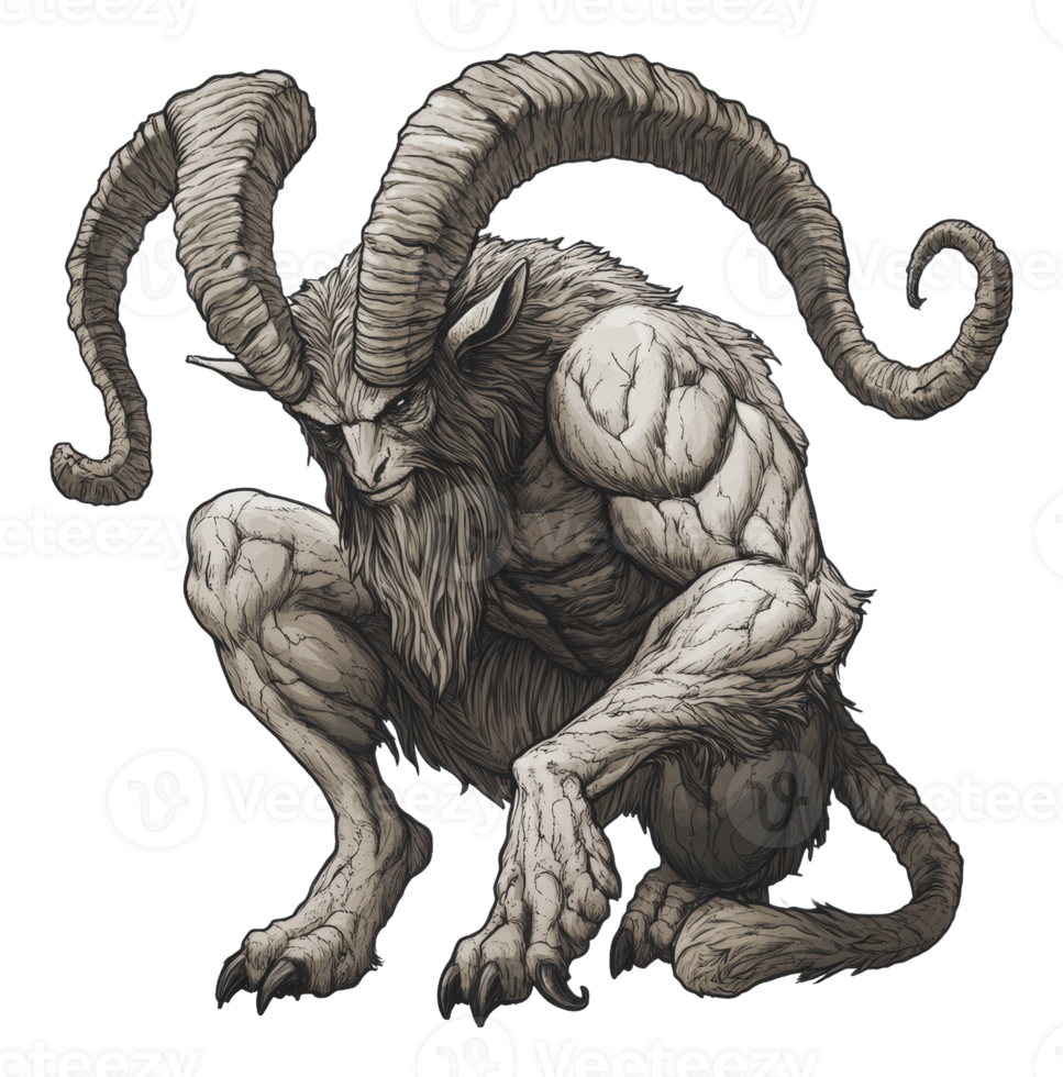 Mythical beast with big horns png