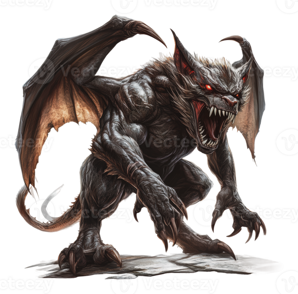 Fantasy art of a fierce winged creature png