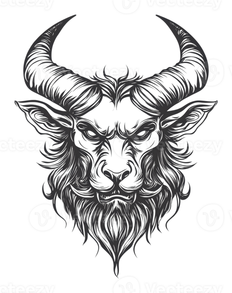 Black and white goat head illustration png