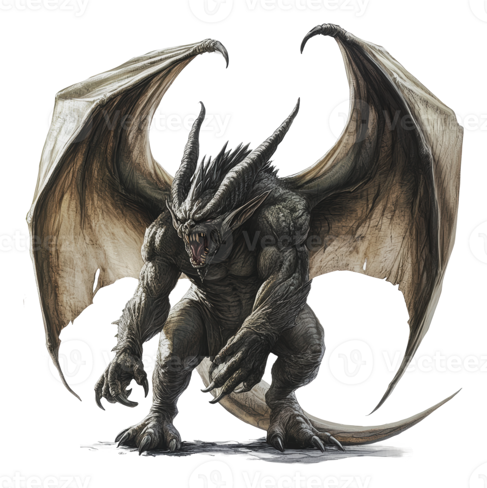 Fantasy dragon with imposing wings png