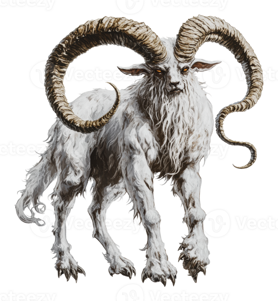 Majestic white ram with impressive curved horns png