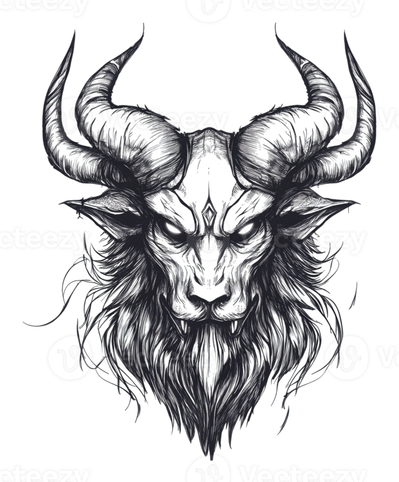 Detailed black and white horned beast png