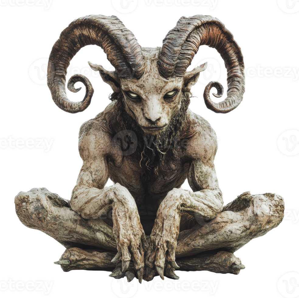 Mythical creature with ram horns seated quietly png
