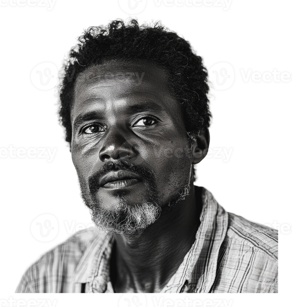 Thoughtful man in black and white portrait png