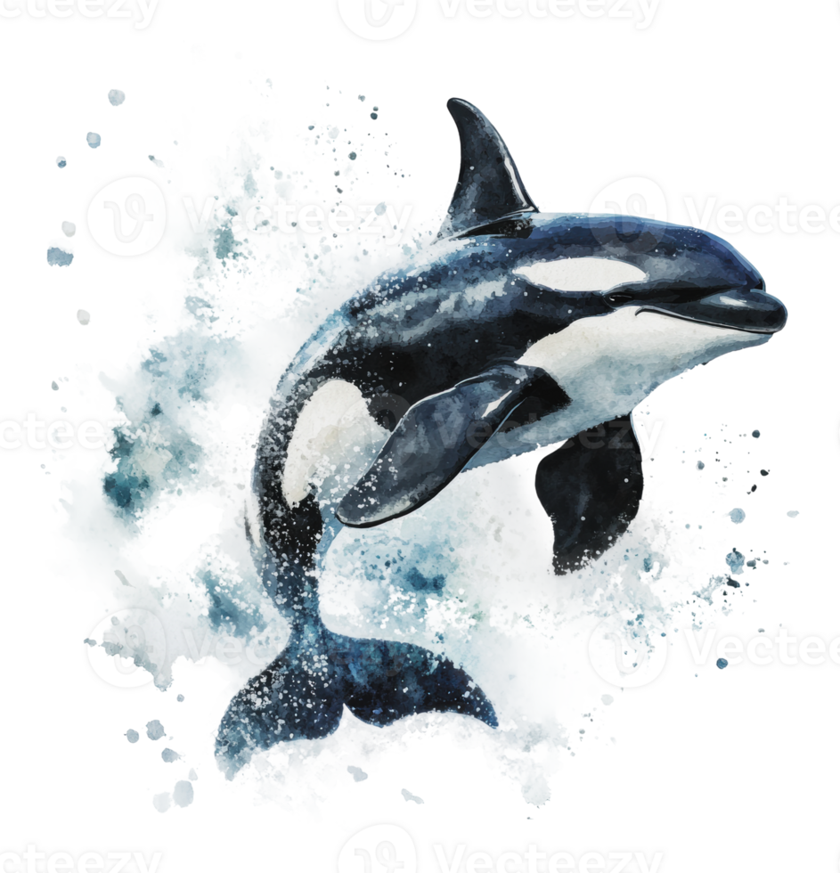Orca whale jumping in bright blue ocean water png