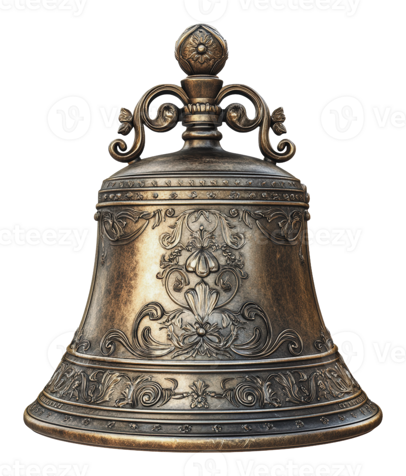 Detailed antique bell with ornate floral patterns png