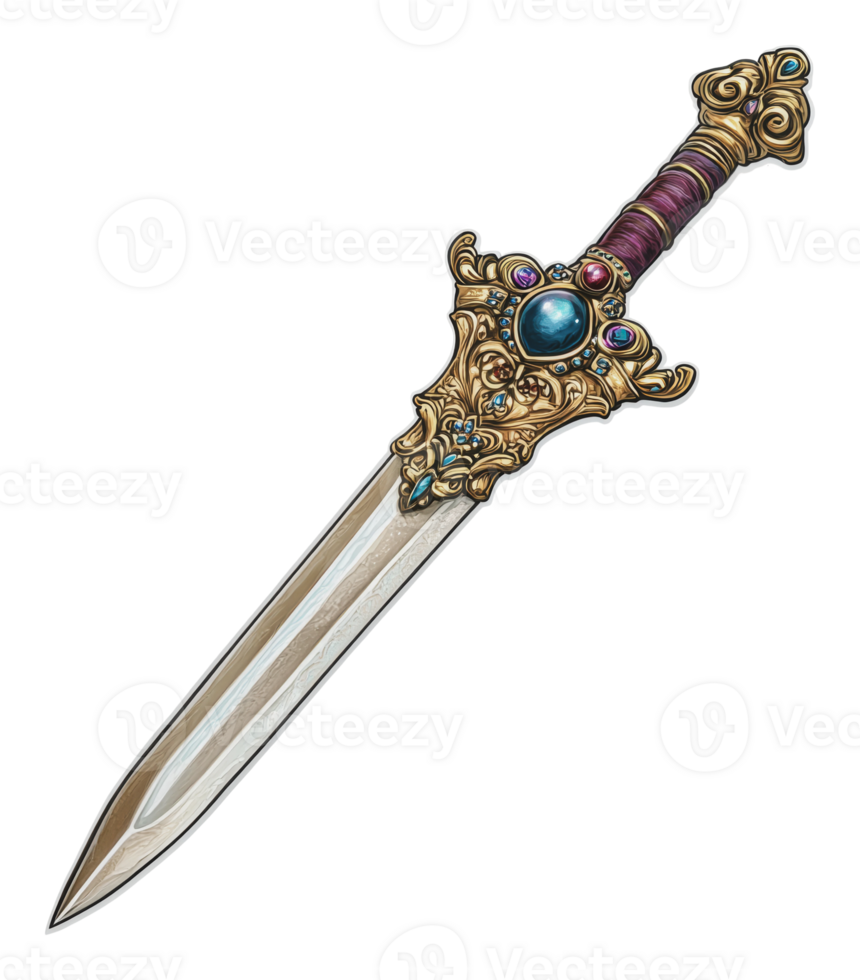 Jeweled hilt sword on white display png