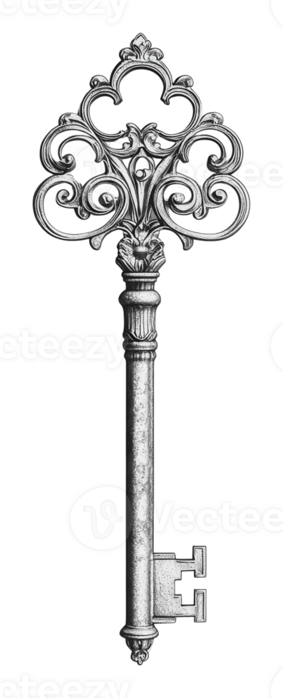 Intricately designed decorative old key png