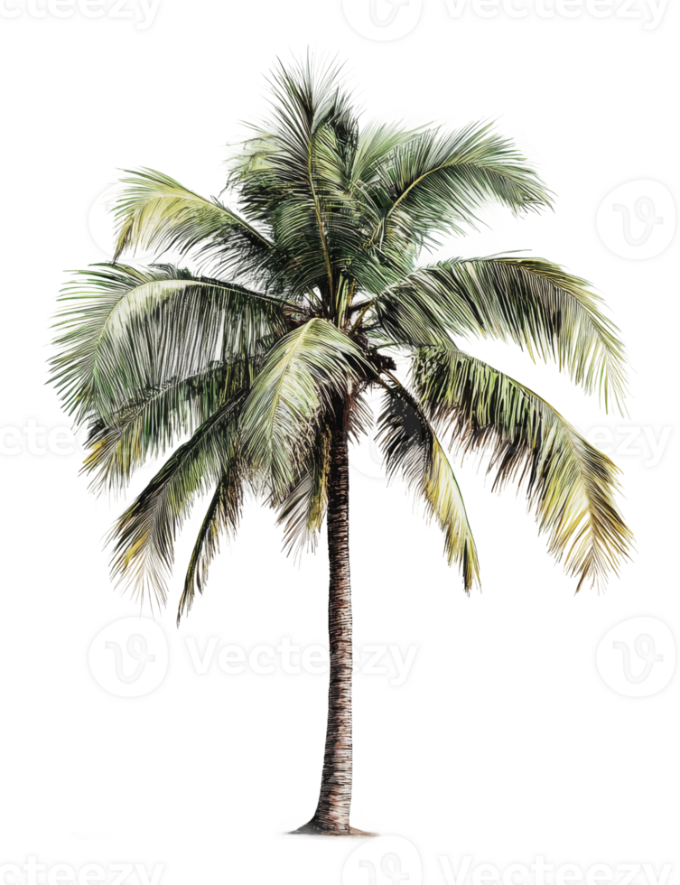 Tall palm tree with green leaves in sunny weather png