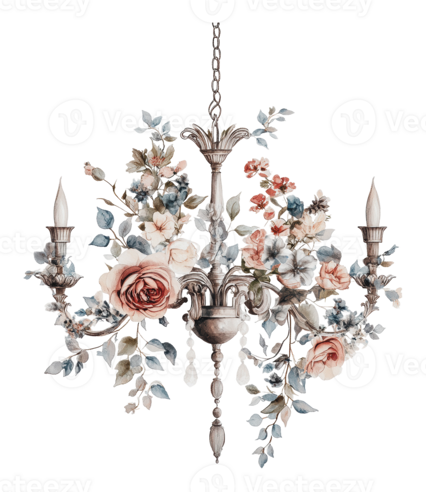 Elegant chandelier adorned with floral designs png