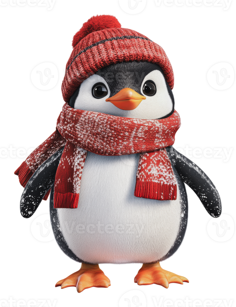 Penguin in a hat and scarf for winter png