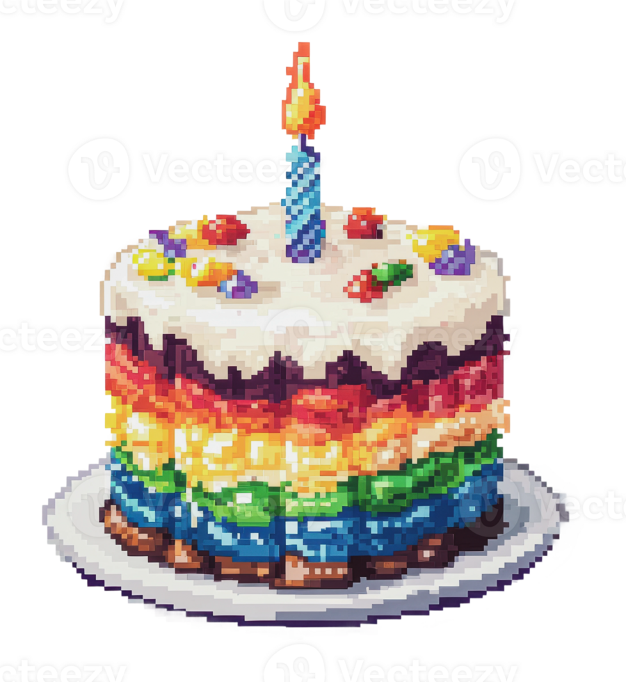 Rainbow cake with a celebration candle png