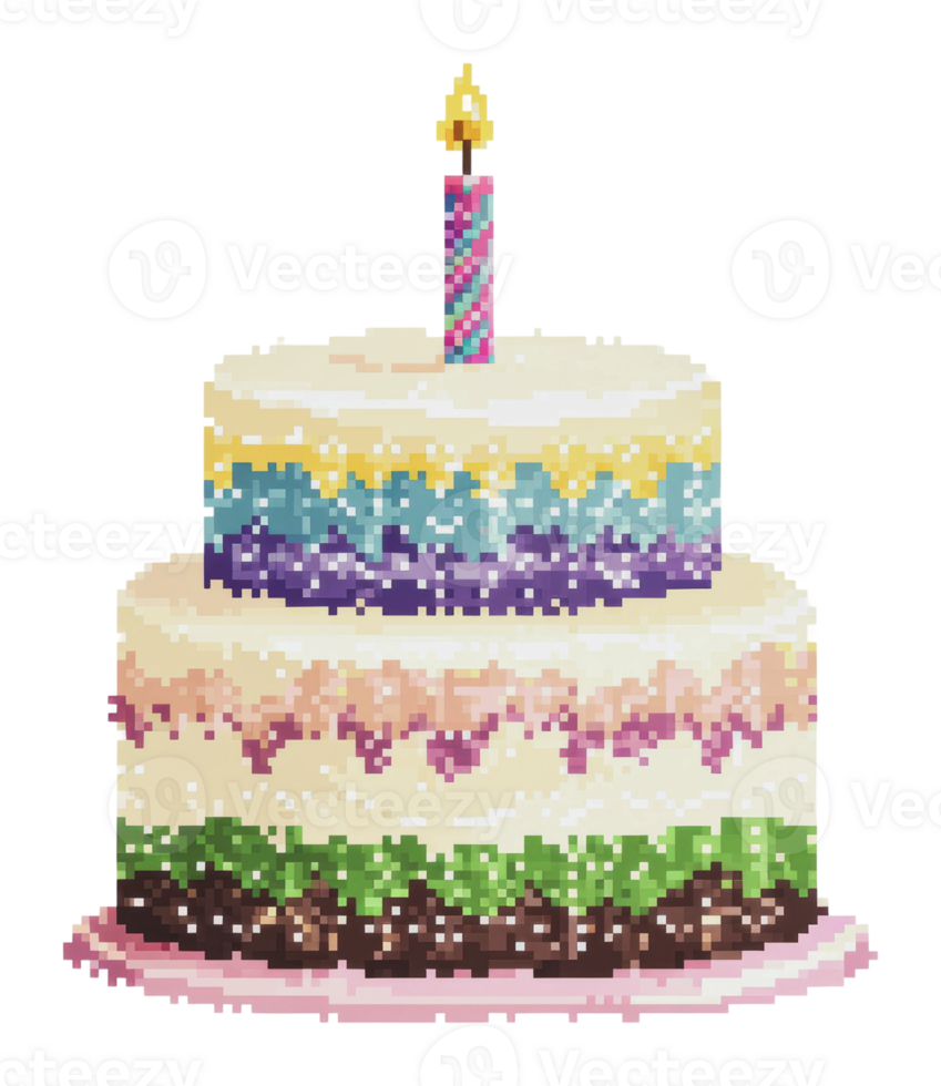 Celebratory cake with a candle in a bright design png