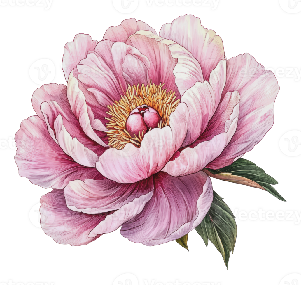 Detailed pink peony illustration png