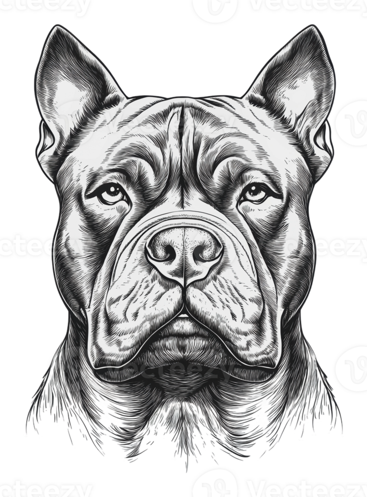 Detailed pencil sketch of a strong dog breed head png
