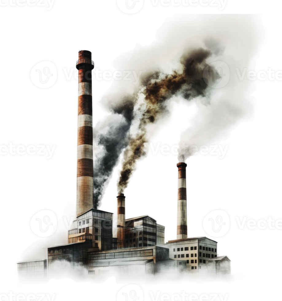 Smokestacks release black smoke in city png