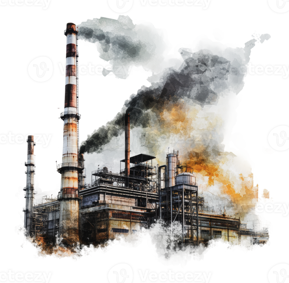 Industrial complex releasing smoke into the sky png
