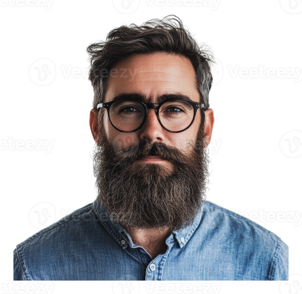 Bearded man in glasses indoors png