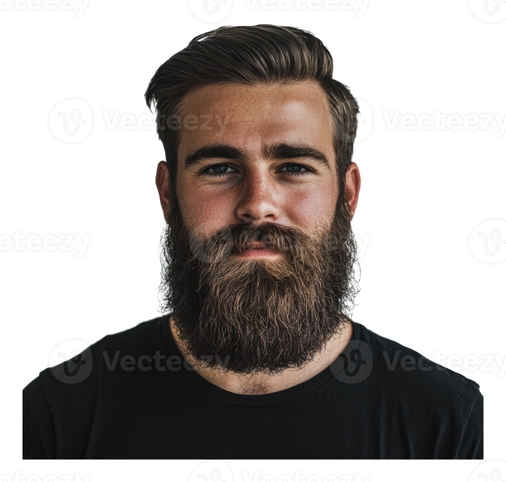 Bearded young man gazes confidently png