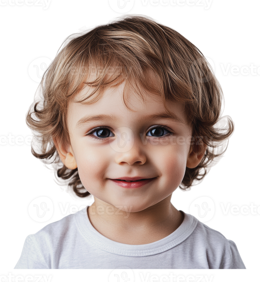 Happy toddler with curly hair smiling at camera png