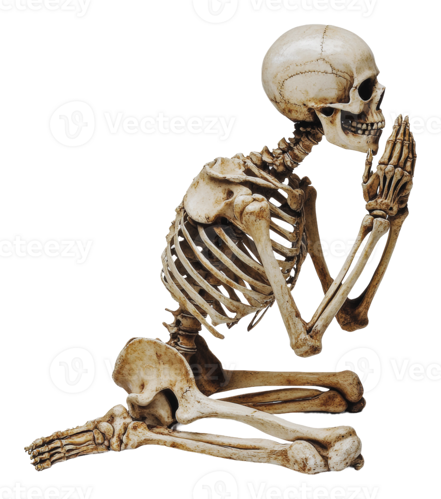 Skeletal figure in prayer on white png
