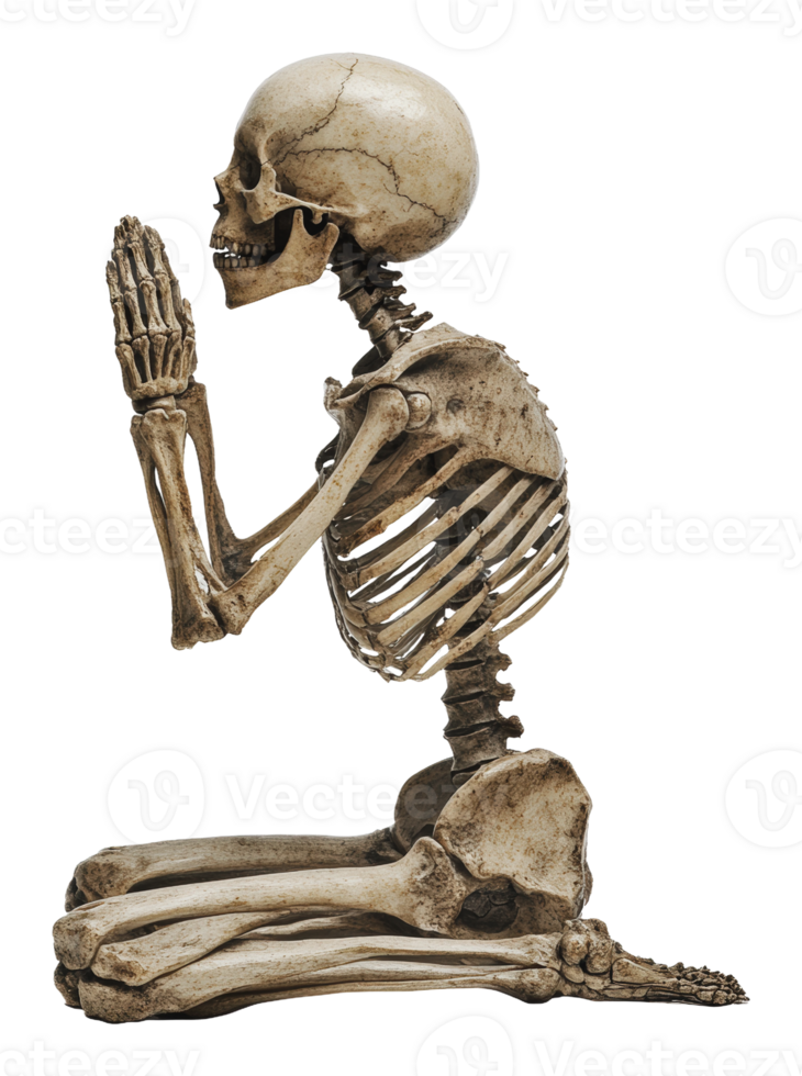 Skeleton praying on neutral background png