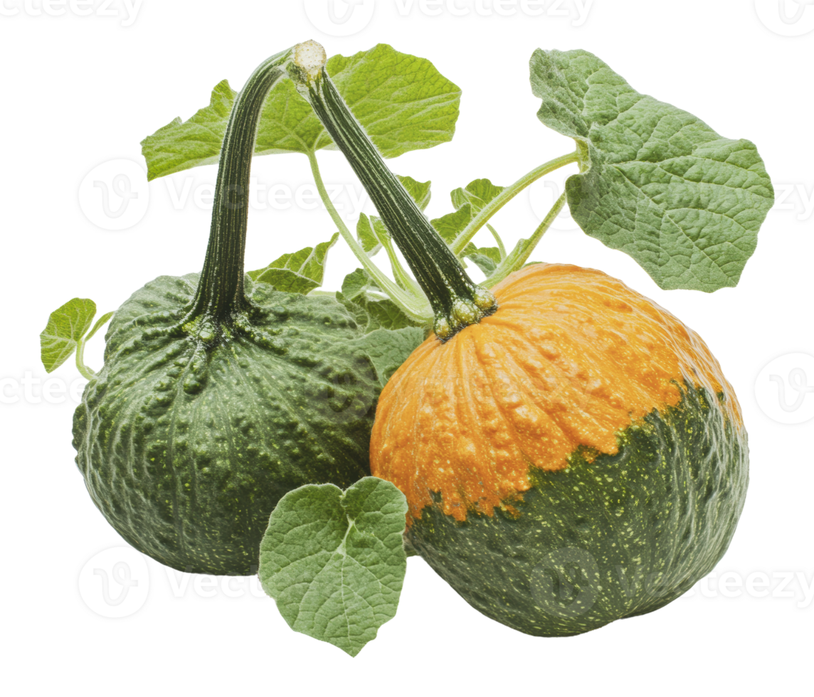 Pumpkins and green leaves in autumn png