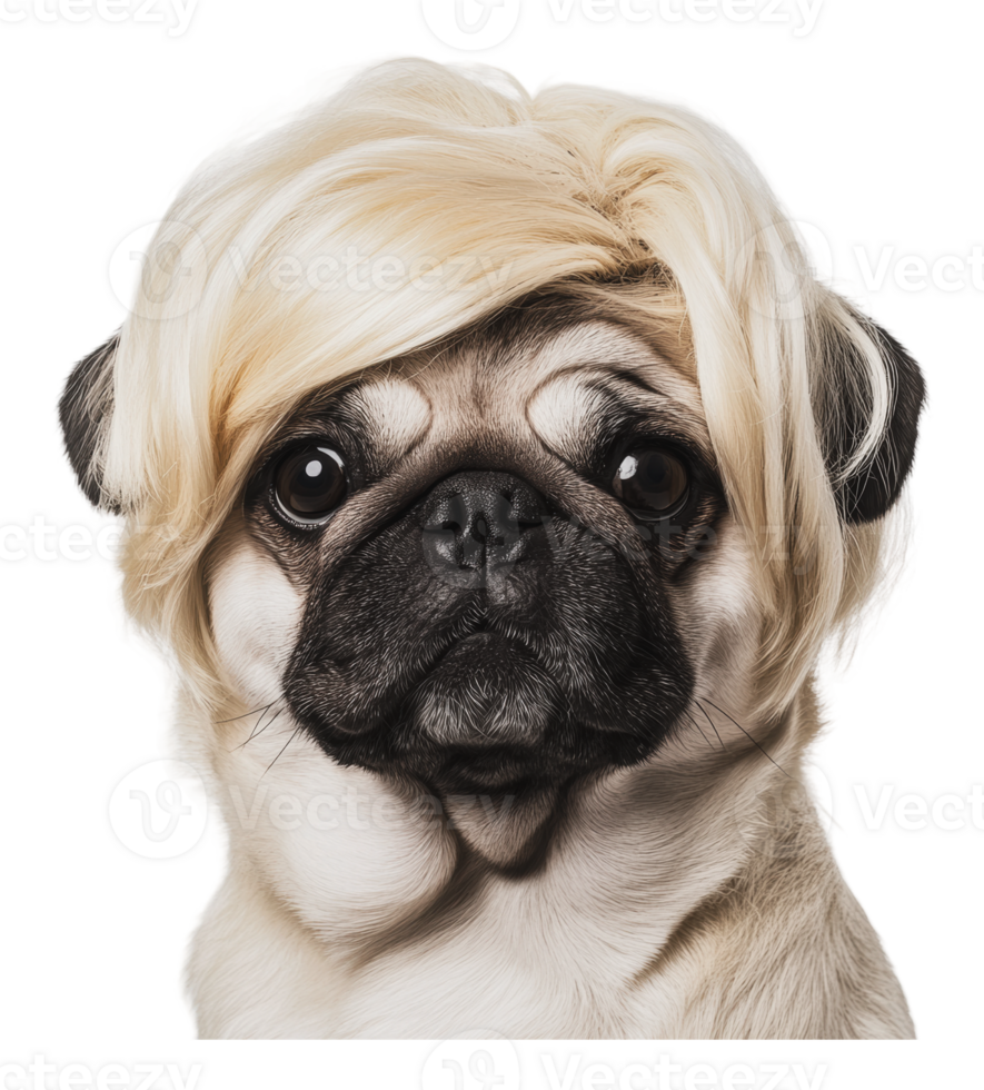 Cheerful pug in a blonde wig png