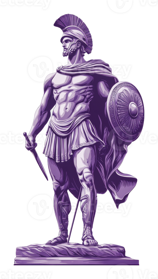 Statue of a Greek warrior with sword and shield png