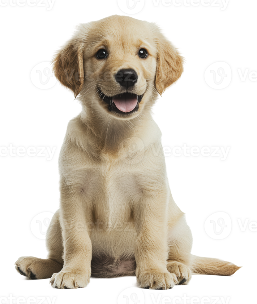Happy golden retriever puppy sitting in studio png