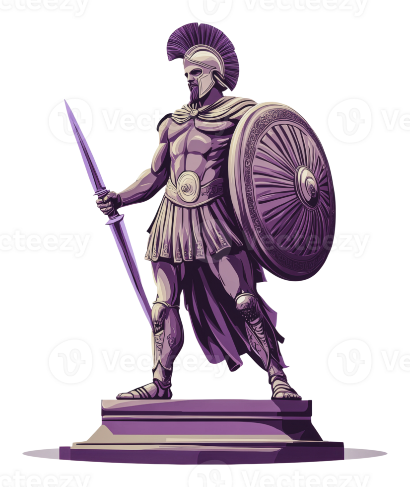 Spartan statue in armor with spear png