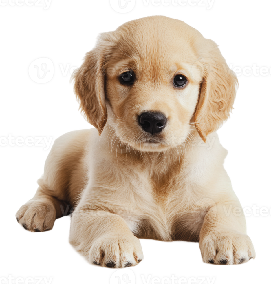 Golden retriever puppy lying on a white surface png