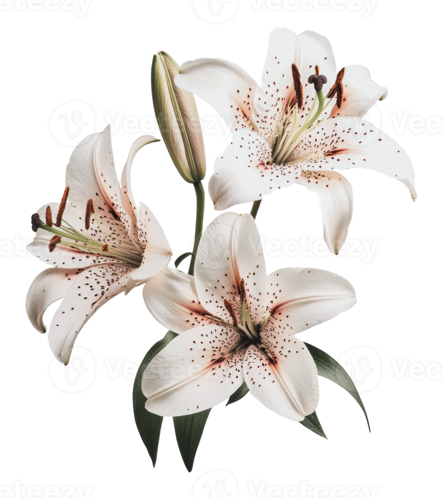 Beautiful white lilies in full bloom with buds png