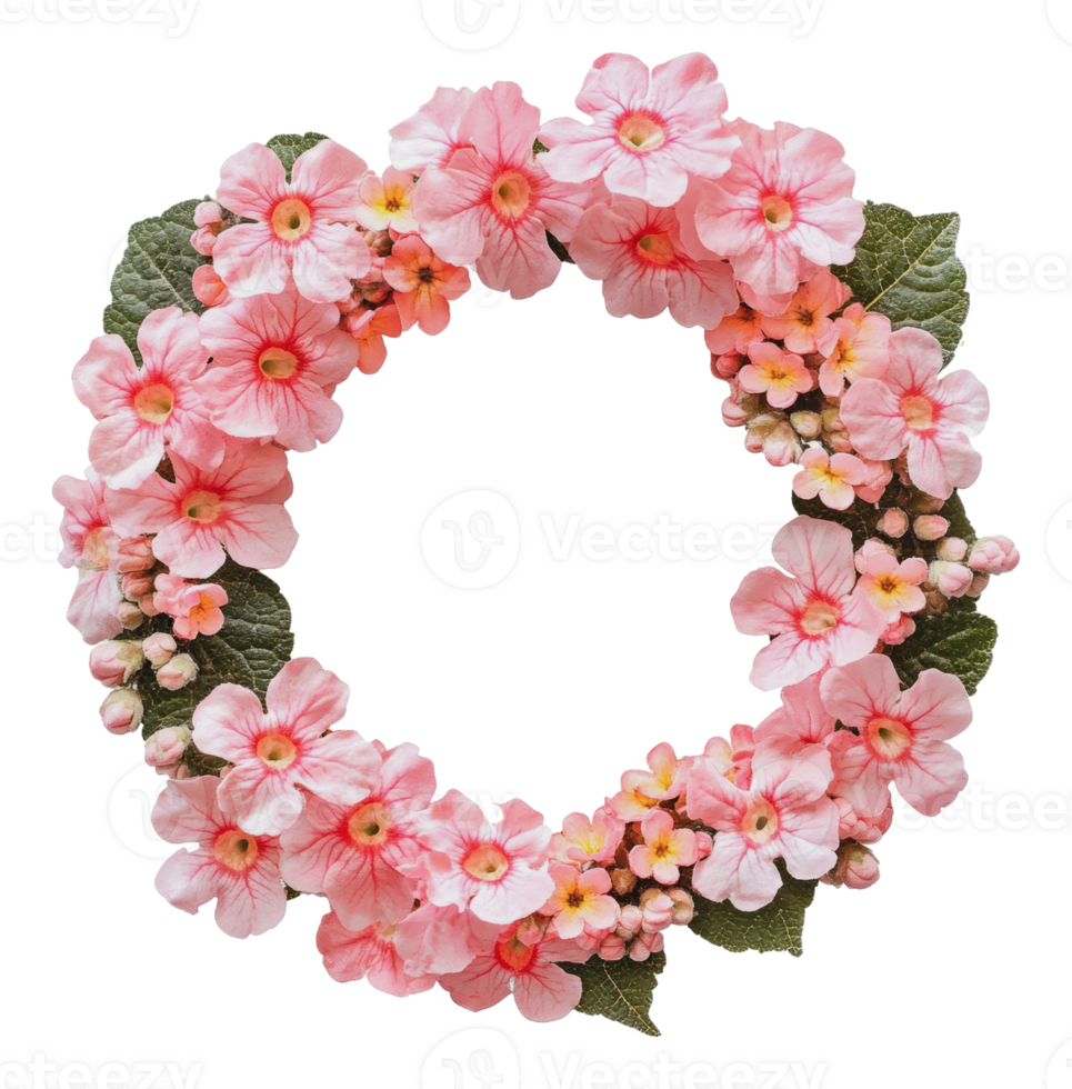 Delicate pink flower wreath with a circular design png